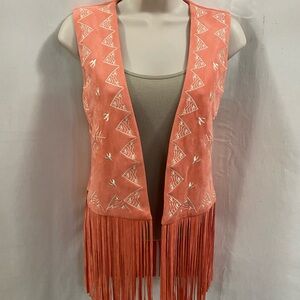 Vocal Coral Faux Suede Soft Feel Embroidered Fringe Vest